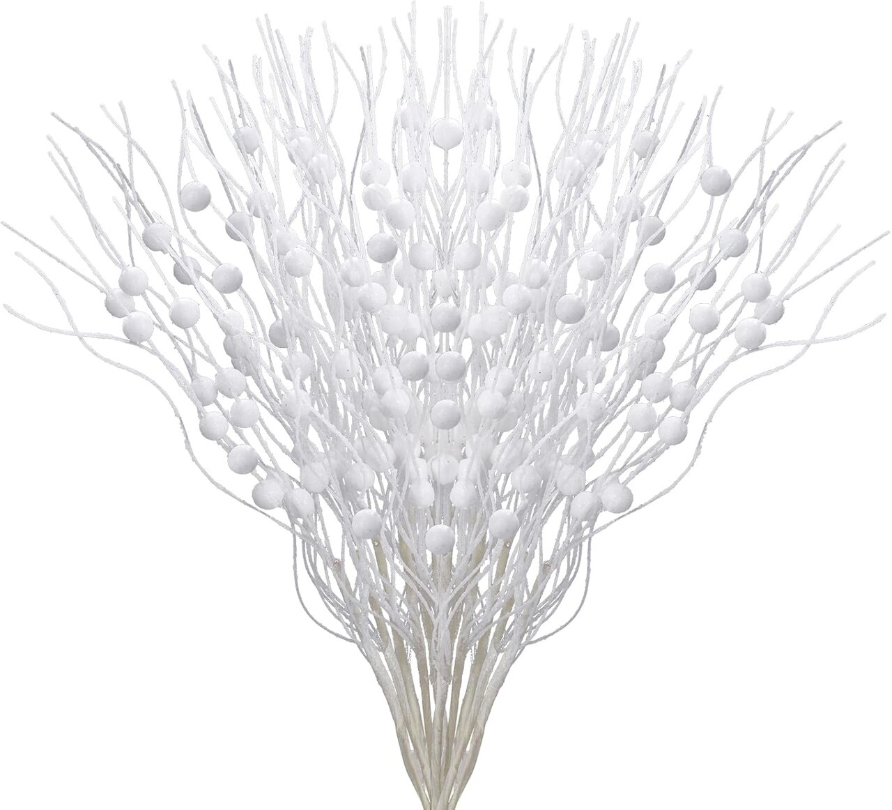 White Wispy Willow Christmas Berry Picks Sprays Glittered Twigs Decor for Christmas Tree Topper Wreath Garland Bouquet Floral Arrangement (White)